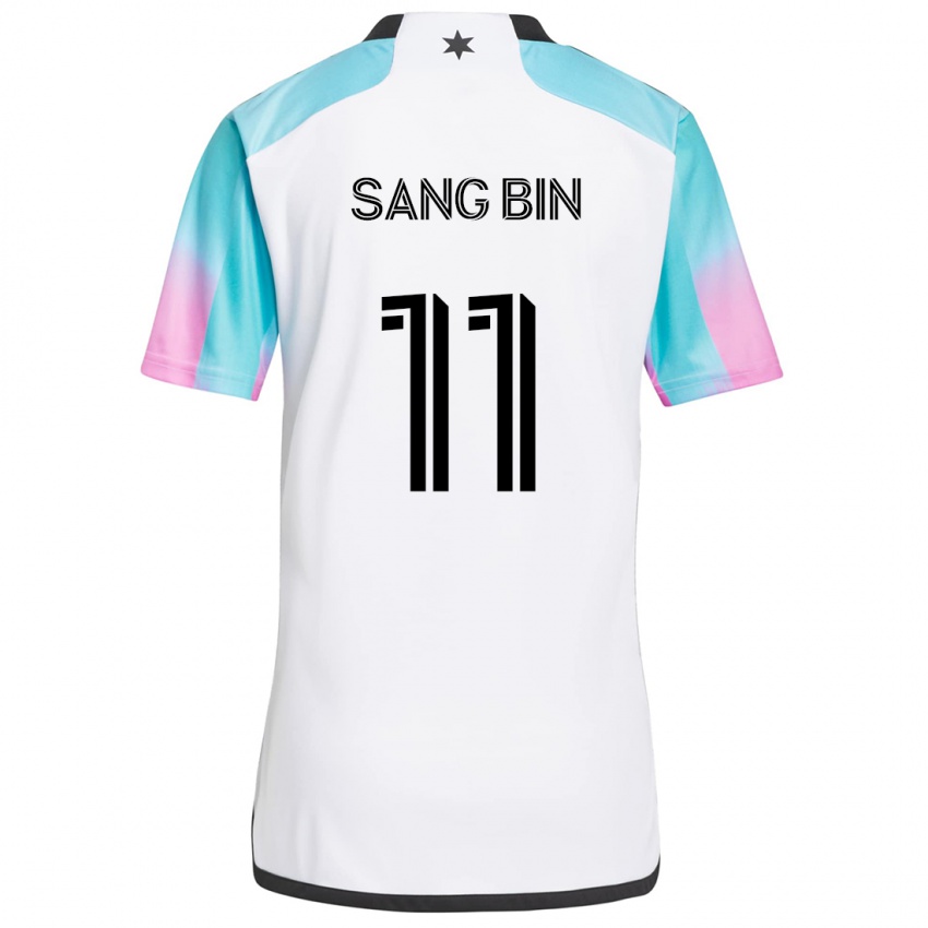 Niño Camiseta Sang-Bin Jeong #11 Blanco Azul Negro 2ª Equipación 2024/25 La Camisa