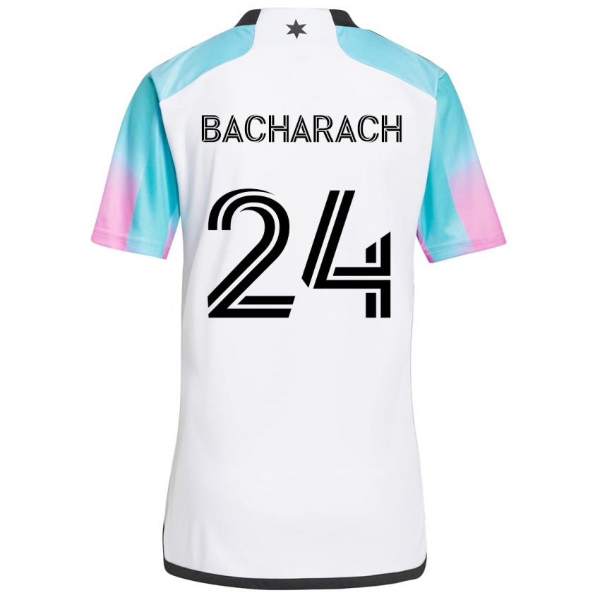 Niño Camiseta Hugo Bacharach #24 Blanco Azul Negro 2ª Equipación 2024/25 La Camisa