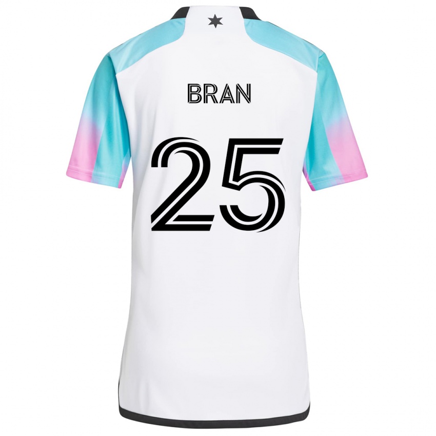 Niño Camiseta Alejandro Bran #25 Blanco Azul Negro 2ª Equipación 2024/25 La Camisa