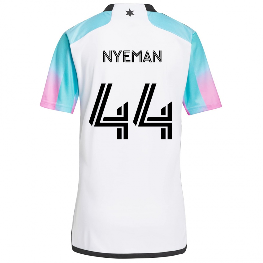 Niño Camiseta Moses Nyeman #44 Blanco Azul Negro 2ª Equipación 2024/25 La Camisa