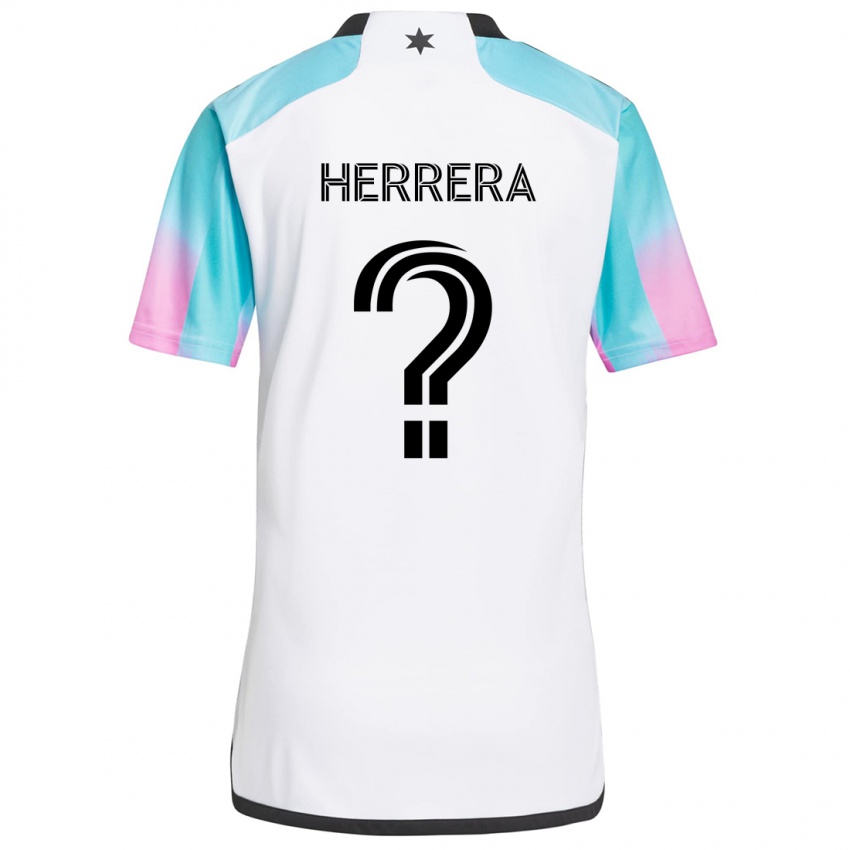 Niño Camiseta Oscar Herrera #0 Blanco Azul Negro 2ª Equipación 2024/25 La Camisa