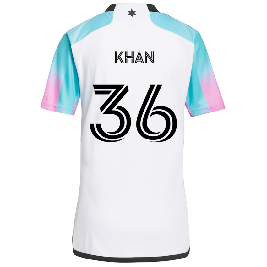 Niño Camiseta Molik Khan #36 Blanco Azul Negro 2ª Equipación 2024/25 La Camisa