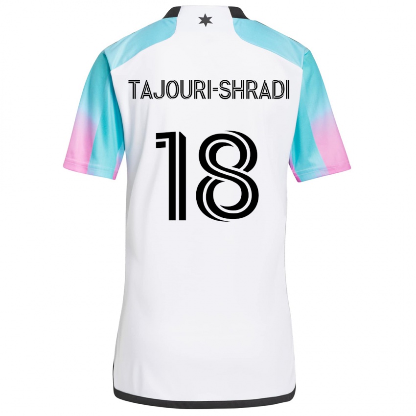 Niño Camiseta Ismael Tajouri-Shradi #18 Blanco Azul Negro 2ª Equipación 2024/25 La Camisa