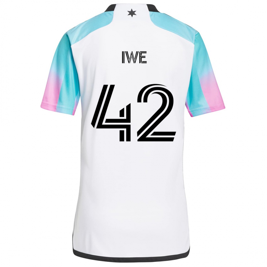 Niño Camiseta Emmanuel Iwe #42 Blanco Azul Negro 2ª Equipación 2024/25 La Camisa