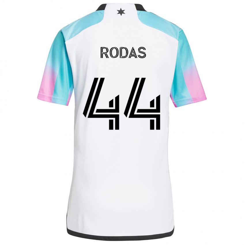 Niño Camiseta Geremy Rodas #44 Blanco Azul Negro 2ª Equipación 2024/25 La Camisa