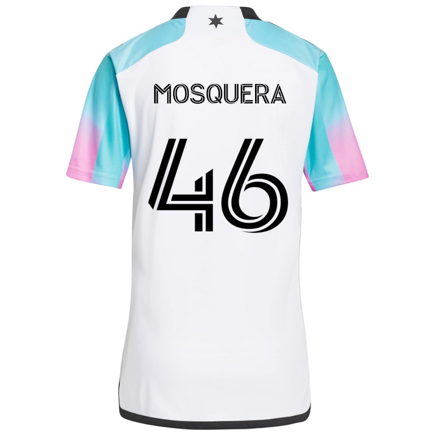 Niño Camiseta Juan Camilo Mosquera #46 Blanco Azul Negro 2ª Equipación 2024/25 La Camisa