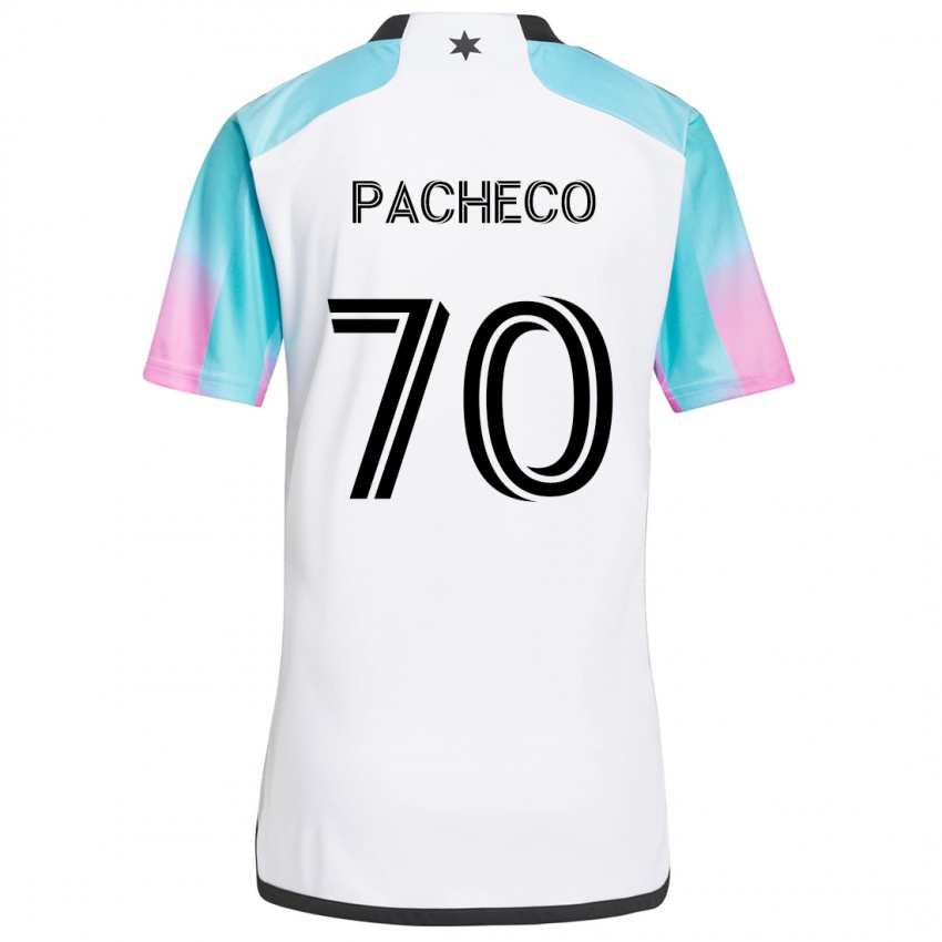 Niño Camiseta Diogo Pacheco #70 Blanco Azul Negro 2ª Equipación 2024/25 La Camisa