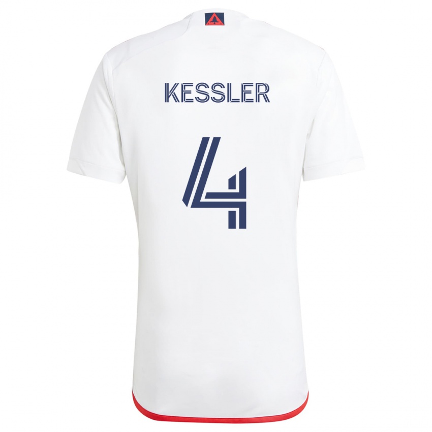 Niño Camiseta Henry Kessler #4 Blanco Rojo 2ª Equipación 2024/25 La Camisa