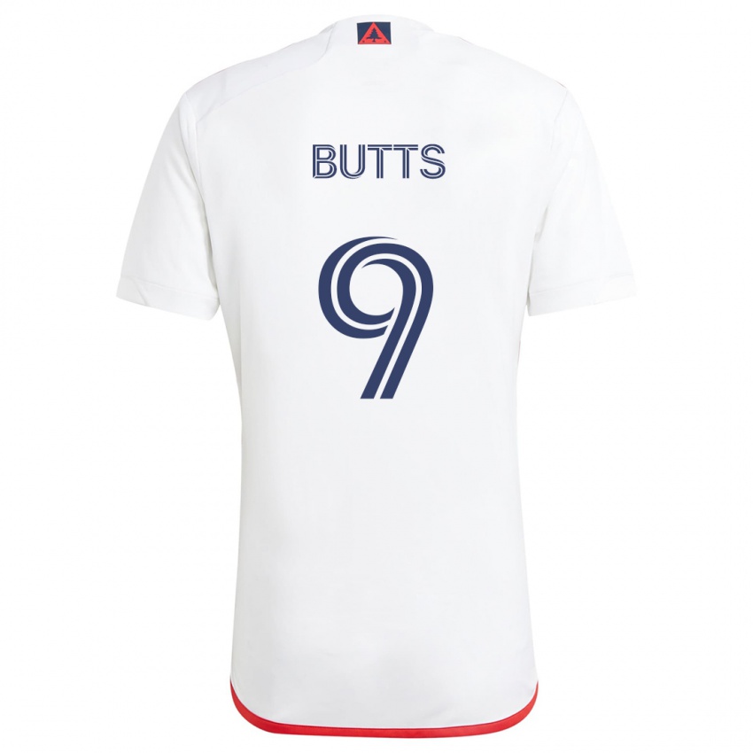 Niño Camiseta Liam Butts #9 Blanco Rojo 2ª Equipación 2024/25 La Camisa