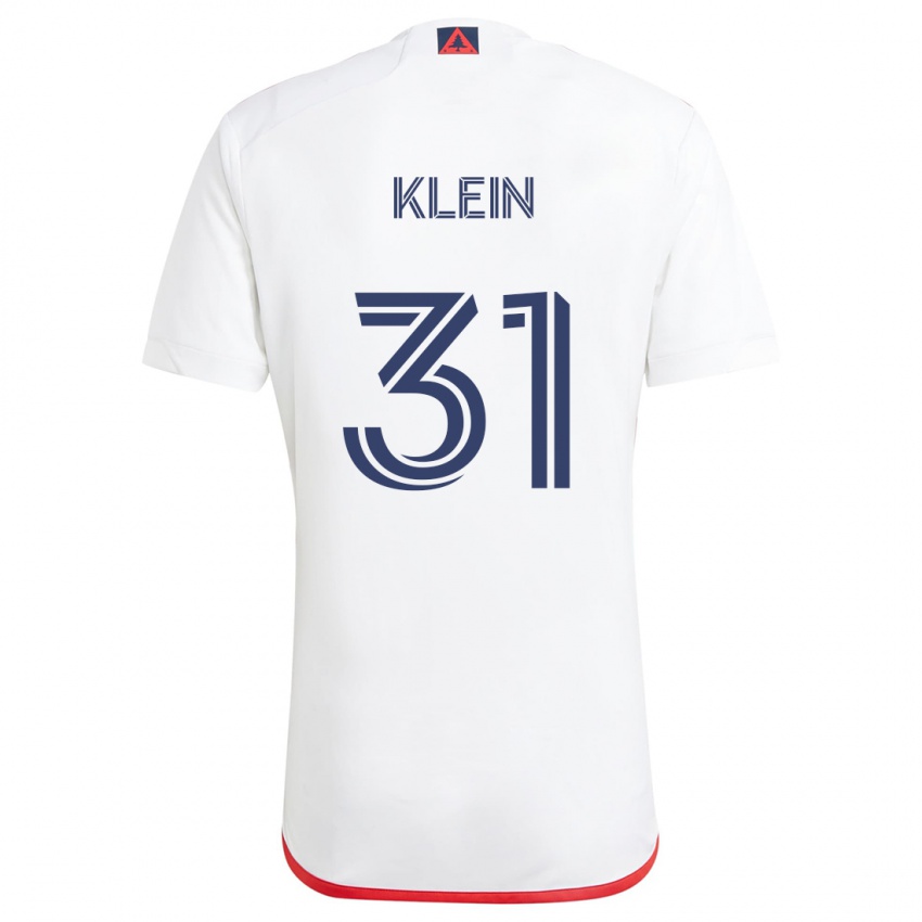 Niño Camiseta Eric Klein #31 Blanco Rojo 2ª Equipación 2024/25 La Camisa