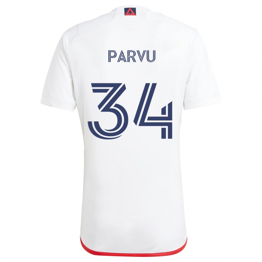 Niño Camiseta Alexandru Parvu #34 Blanco Rojo 2ª Equipación 2024/25 La Camisa