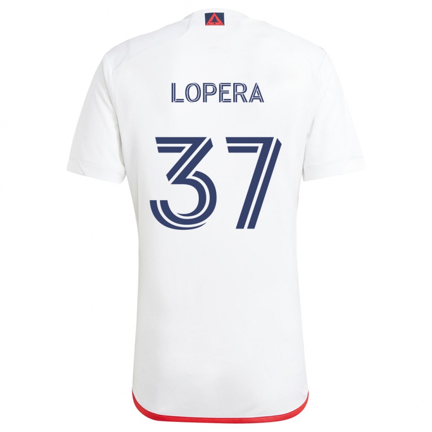 Niño Camiseta Steban Lopera #37 Blanco Rojo 2ª Equipación 2024/25 La Camisa