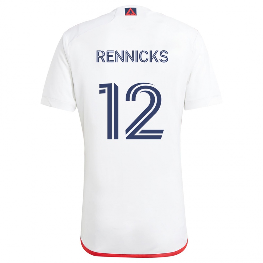 Niño Camiseta Justin Rennicks #12 Blanco Rojo 2ª Equipación 2024/25 La Camisa