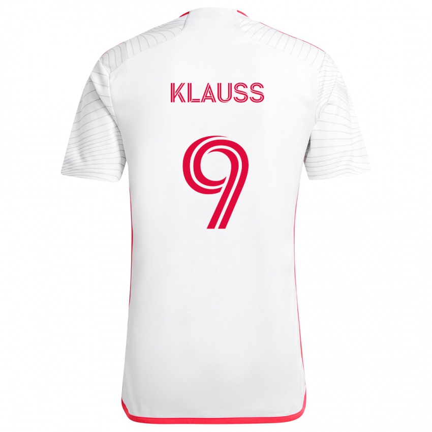 Niño Camiseta João Klauss #9 Blanco Rojo 2ª Equipación 2024/25 La Camisa