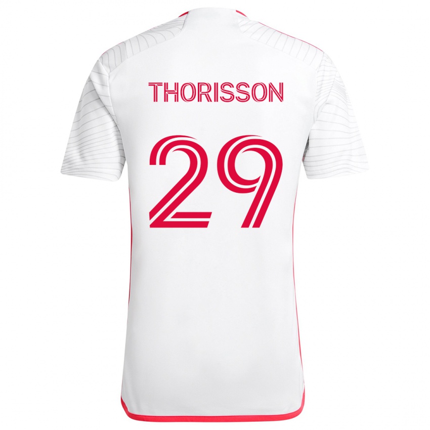 Niño Camiseta Nökkvi Thórisson #29 Blanco Rojo 2ª Equipación 2024/25 La Camisa