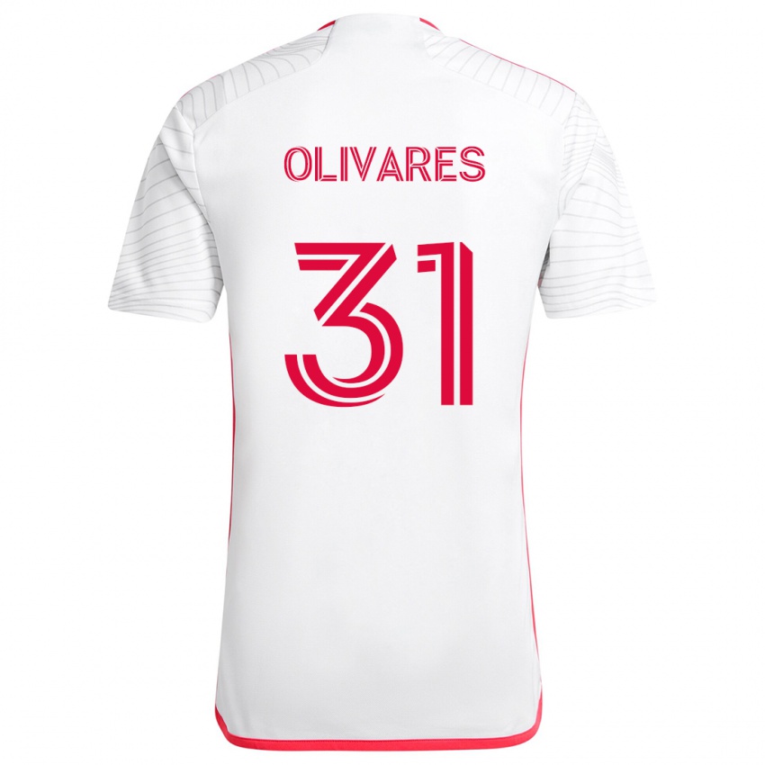 Niño Camiseta Christian Olivares #31 Blanco Rojo 2ª Equipación 2024/25 La Camisa