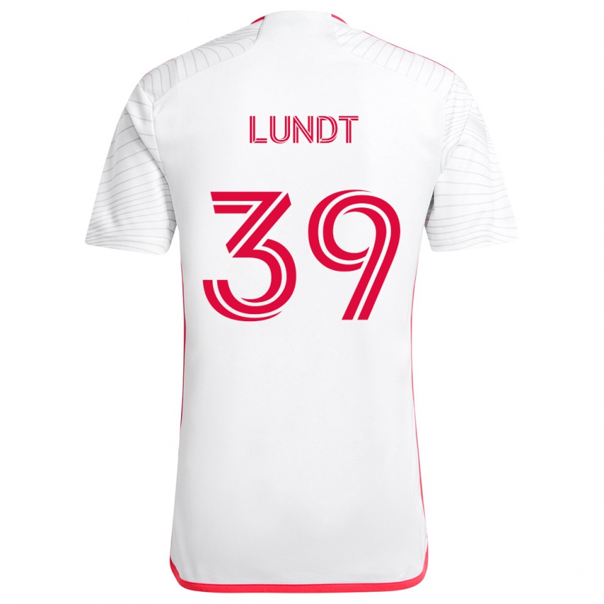 Niño Camiseta Ben Lundt #39 Blanco Rojo 2ª Equipación 2024/25 La Camisa