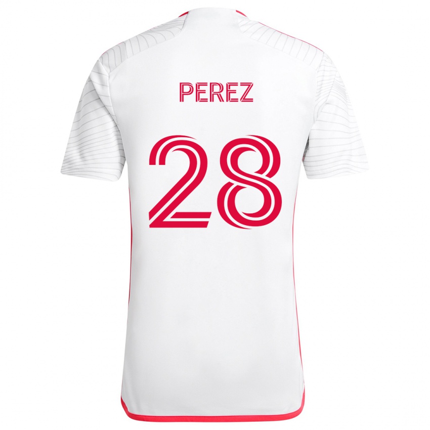 Niño Camiseta Miguel Perez #28 Blanco Rojo 2ª Equipación 2024/25 La Camisa