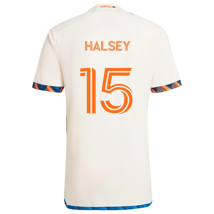 Niño Camiseta Bret Halsey #15 Blanco Naranja 2ª Equipación 2024/25 La Camisa