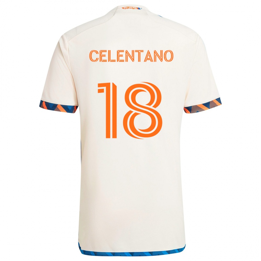 Niño Camiseta Roman Celentano #18 Blanco Naranja 2ª Equipación 2024/25 La Camisa