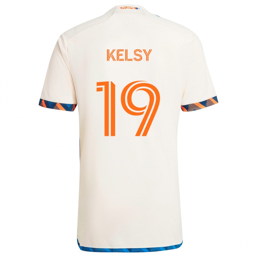 Niño Camiseta Kevin Kelsy #19 Blanco Naranja 2ª Equipación 2024/25 La Camisa