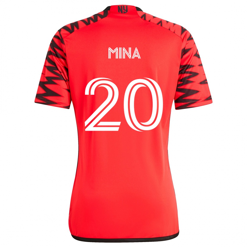 Niño Camiseta Juan Mina #20 Rojo Negro Blanco 2ª Equipación 2024/25 La Camisa