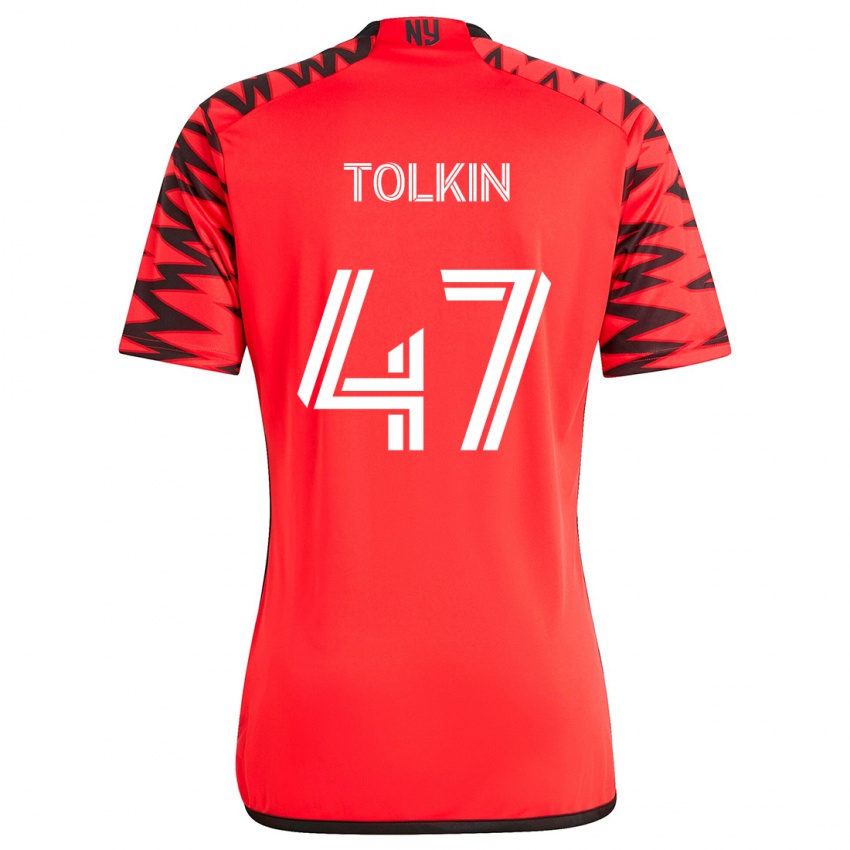 Niño Camiseta John Tolkin #47 Rojo Negro Blanco 2ª Equipación 2024/25 La Camisa