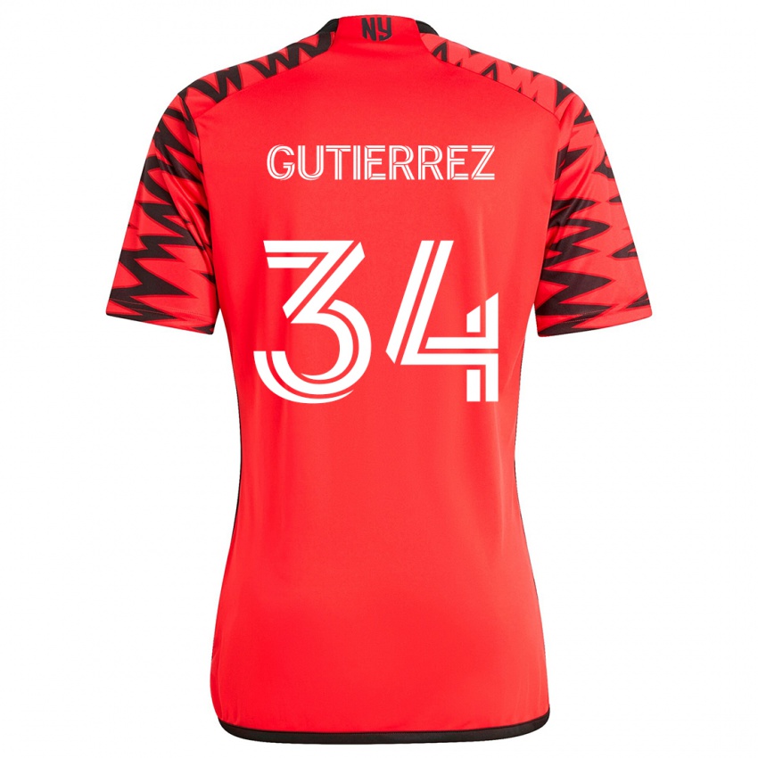 Niño Camiseta Juan Gutierrez #34 Rojo Negro Blanco 2ª Equipación 2024/25 La Camisa