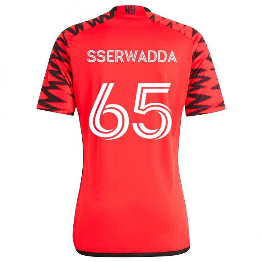 Niño Camiseta Steven Sserwadda #65 Rojo Negro Blanco 2ª Equipación 2024/25 La Camisa