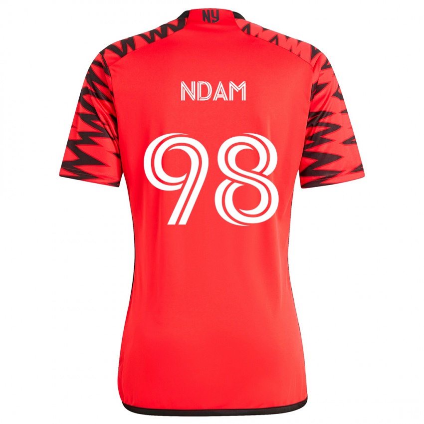 Niño Camiseta Hassan Ndam #98 Rojo Negro Blanco 2ª Equipación 2024/25 La Camisa