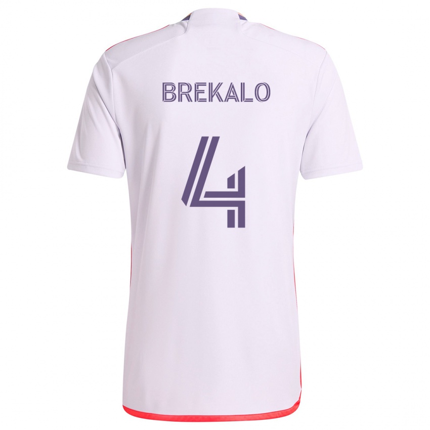 Niño Camiseta David Brekalo #4 Blanco Rojo Púrpura 2ª Equipación 2024/25 La Camisa