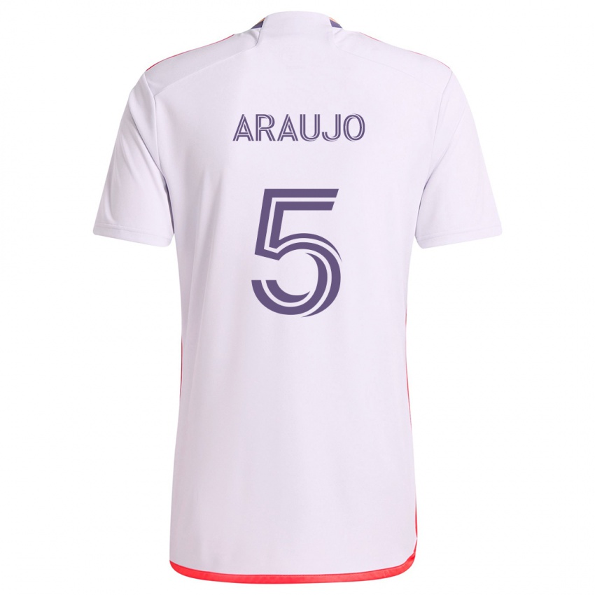 Niño Camiseta César Araújo #5 Blanco Rojo Púrpura 2ª Equipación 2024/25 La Camisa