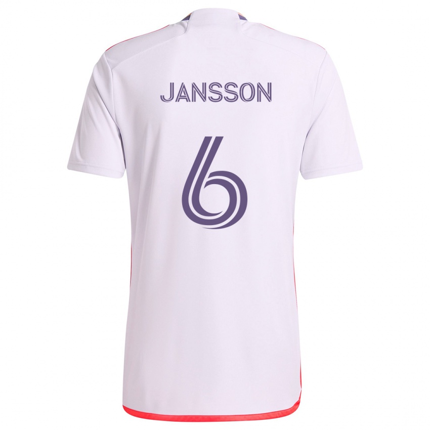 Niño Camiseta Robin Jansson #6 Blanco Rojo Púrpura 2ª Equipación 2024/25 La Camisa