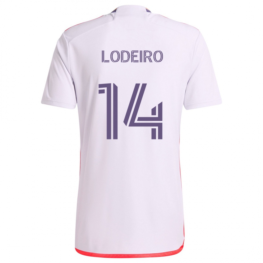 Niño Camiseta Nicolás Lodeiro #14 Blanco Rojo Púrpura 2ª Equipación 2024/25 La Camisa