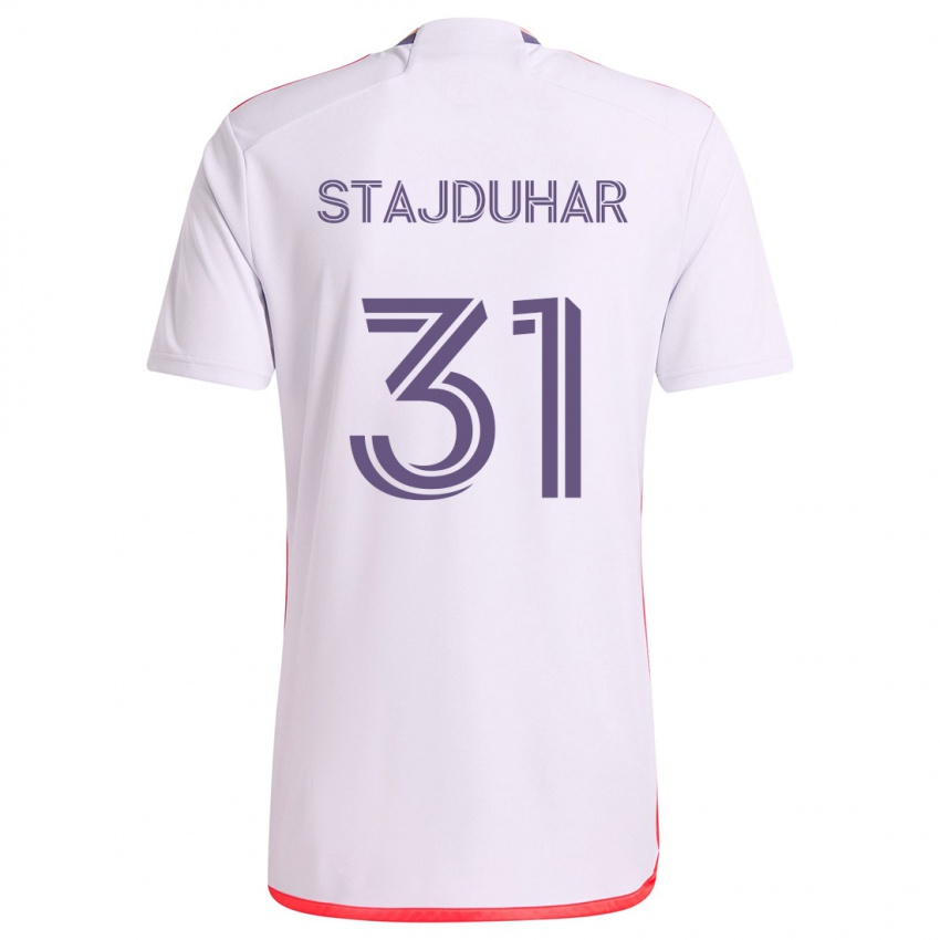 Niño Camiseta Mason Stajduhar #31 Blanco Rojo Púrpura 2ª Equipación 2024/25 La Camisa