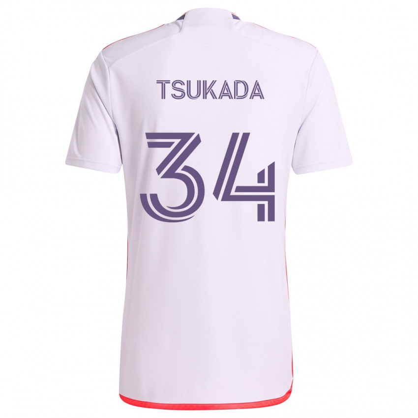 Niño Camiseta Yutaro Tsukada #34 Blanco Rojo Púrpura 2ª Equipación 2024/25 La Camisa