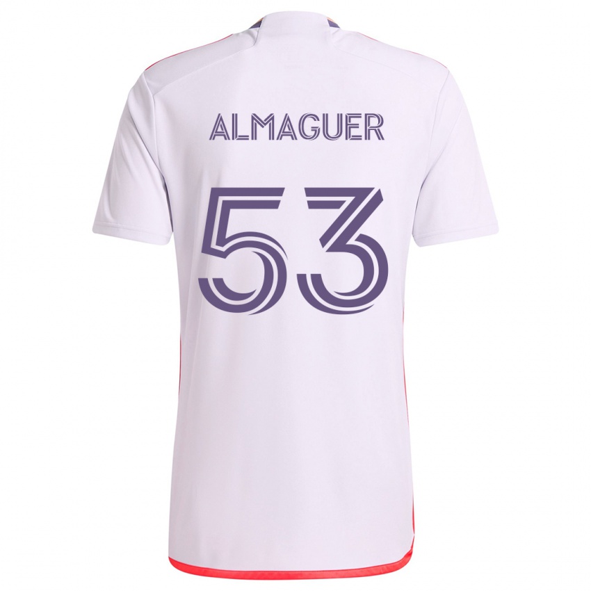 Niño Camiseta Jorge Almaguer #53 Blanco Rojo Púrpura 2ª Equipación 2024/25 La Camisa