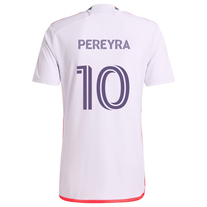 Niño Camiseta Mauricio Pereyra #10 Blanco Rojo Púrpura 2ª Equipación 2024/25 La Camisa