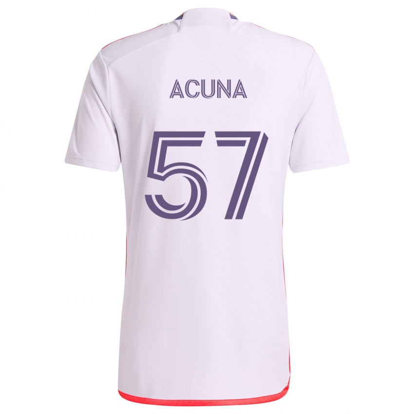 Niño Camiseta Cristofer Acuña #57 Blanco Rojo Púrpura 2ª Equipación 2024/25 La Camisa