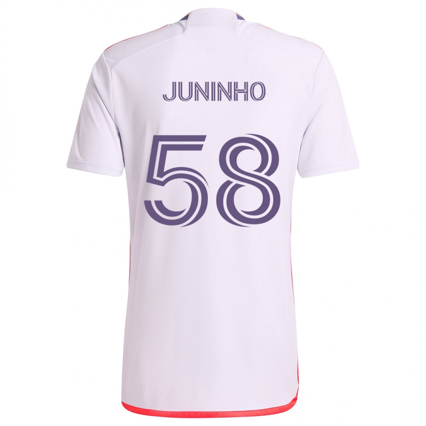 Niño Camiseta Juninho #58 Blanco Rojo Púrpura 2ª Equipación 2024/25 La Camisa