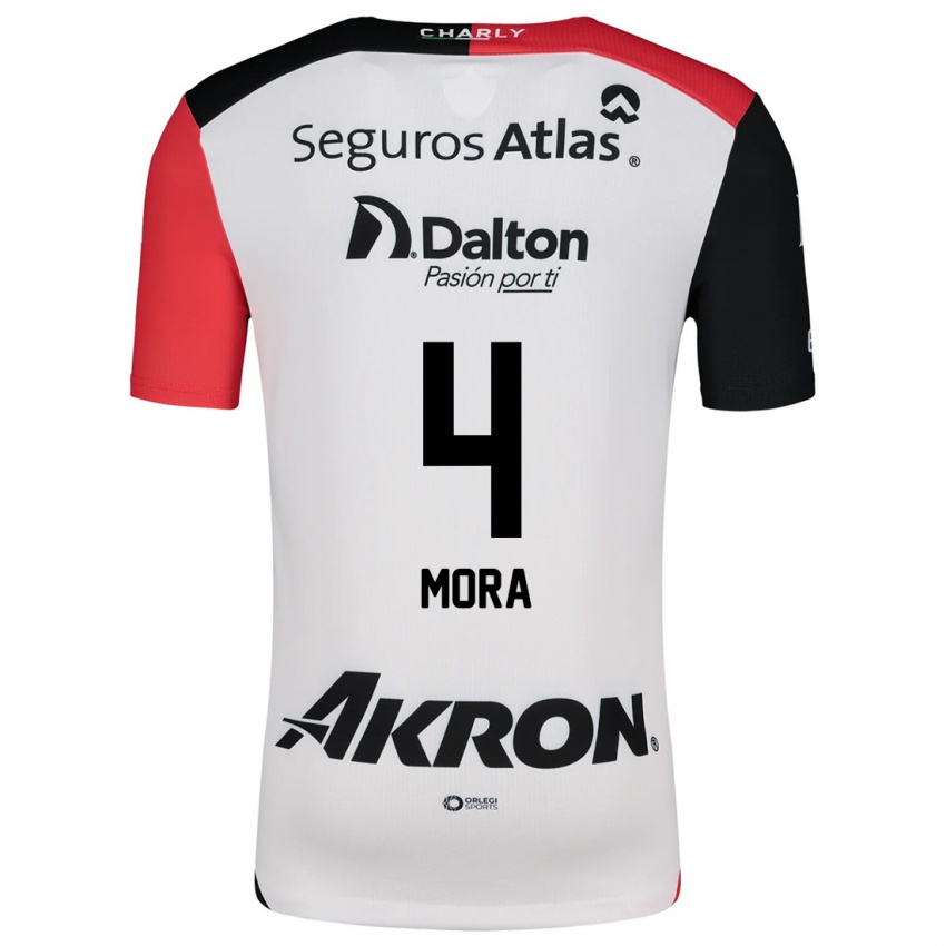 Niño Camiseta Adrián Mora #4 Blanco Rojo Negro 2ª Equipación 2024/25 La Camisa