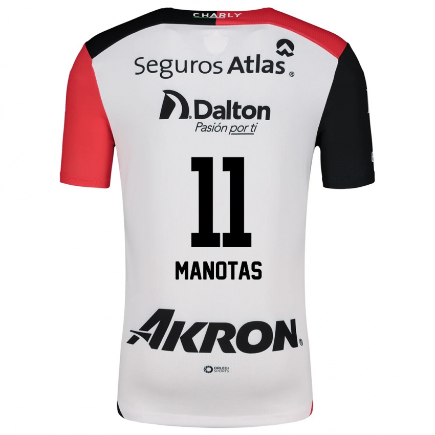 Niño Camiseta Mauro Manotas #11 Blanco Rojo Negro 2ª Equipación 2024/25 La Camisa