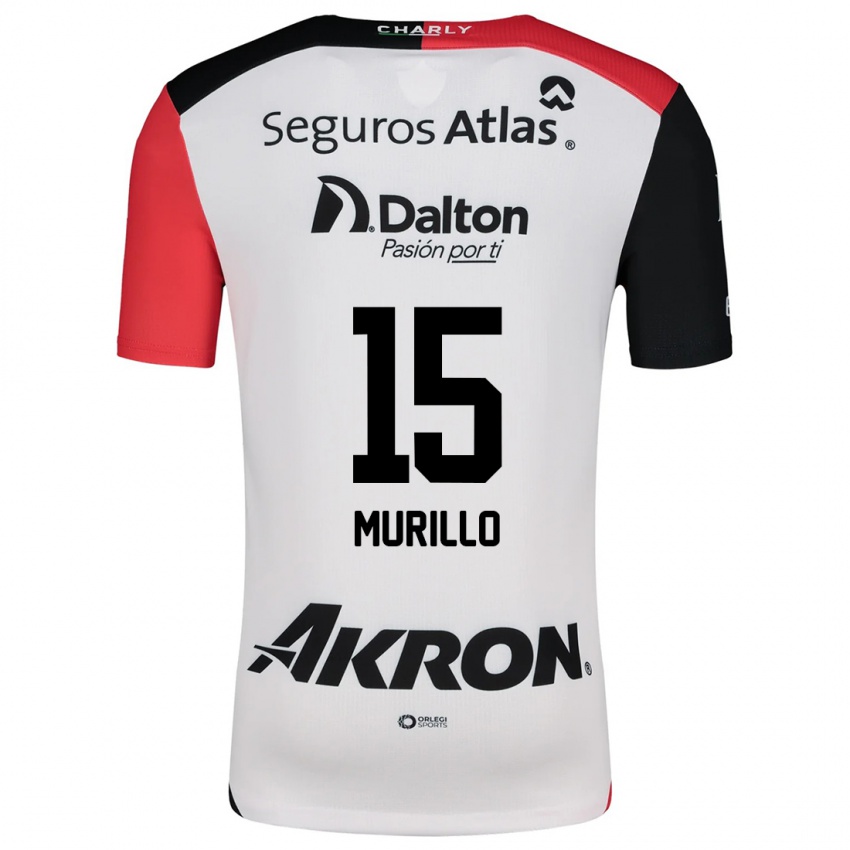 Niño Camiseta Jhon Murillo #15 Blanco Rojo Negro 2ª Equipación 2024/25 La Camisa