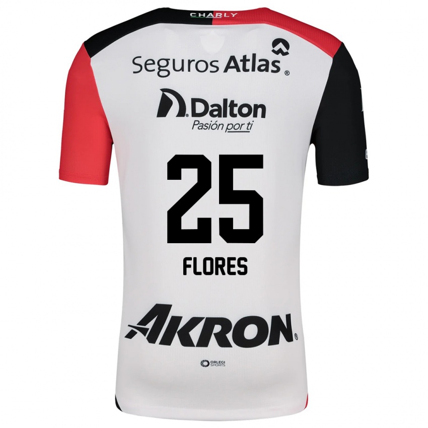 Niño Camiseta Leonardo Flores #25 Blanco Rojo Negro 2ª Equipación 2024/25 La Camisa