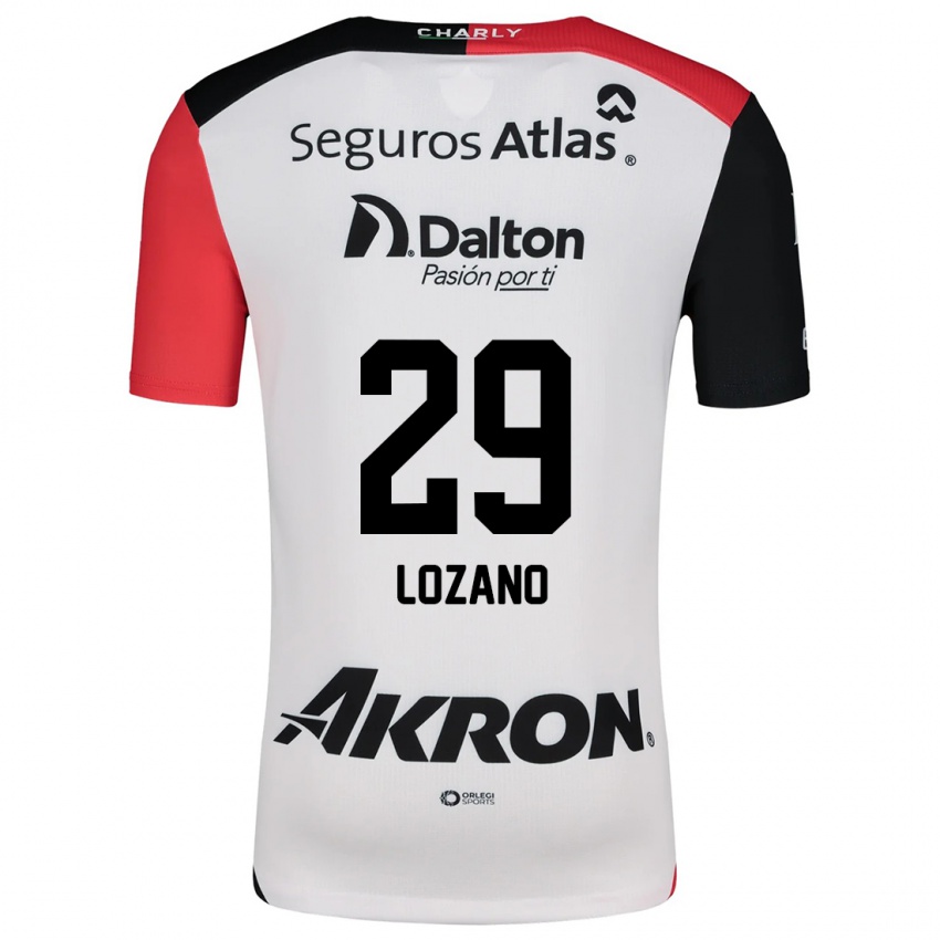 Niño Camiseta Brian Lozano #29 Blanco Rojo Negro 2ª Equipación 2024/25 La Camisa