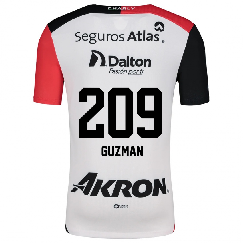 Niño Camiseta Jorge Guzmán #209 Blanco Rojo Negro 2ª Equipación 2024/25 La Camisa