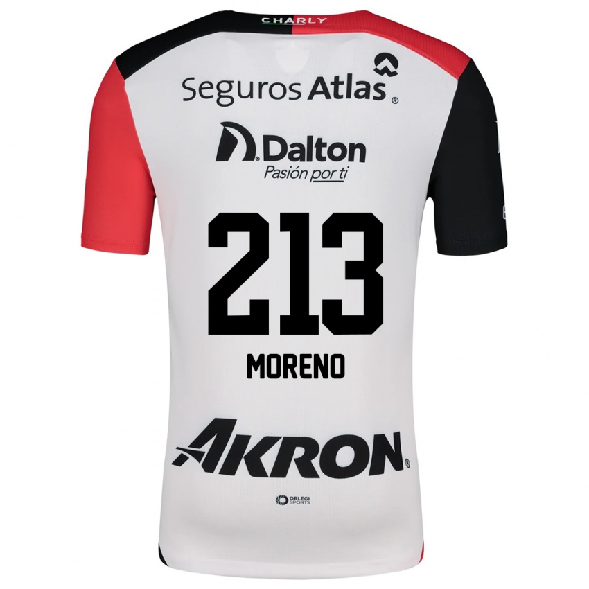 Niño Camiseta Eduardo Moreno #213 Blanco Rojo Negro 2ª Equipación 2024/25 La Camisa