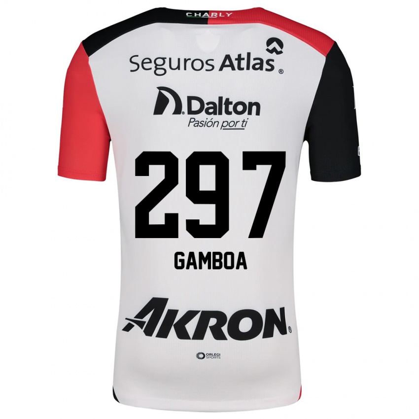 Niño Camiseta Luis Gamboa #297 Blanco Rojo Negro 2ª Equipación 2024/25 La Camisa