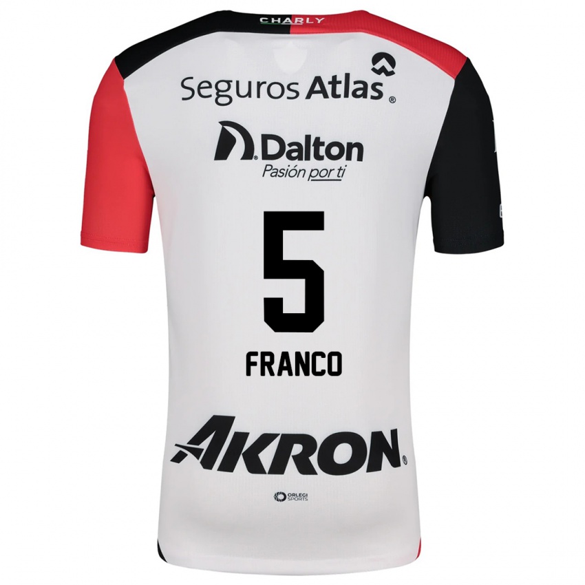 Niño Camiseta Alejandra Franco #5 Blanco Rojo Negro 2ª Equipación 2024/25 La Camisa