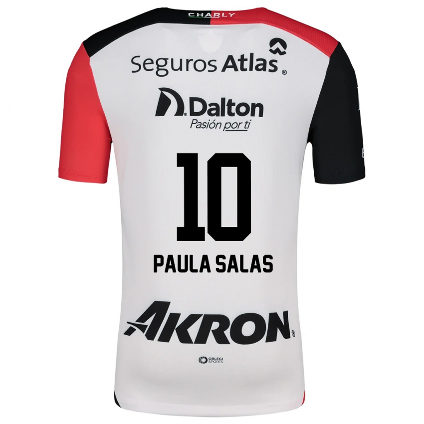 Niño Camiseta María Paula Salas #10 Blanco Rojo Negro 2ª Equipación 2024/25 La Camisa